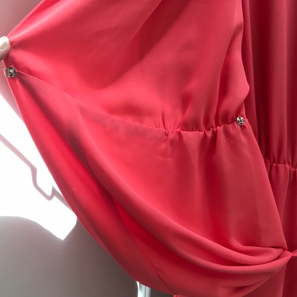 Chiffon High-Low Wrap Dress in Coral - Picture 6 of 8